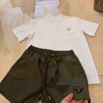 Prada Set White T-Shirt & Green Swim Shorts