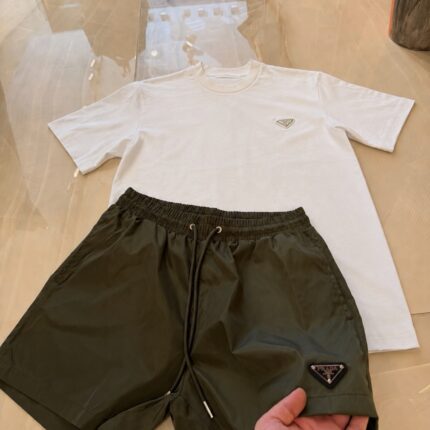 Prada Set White T-Shirt & Green Swim Shorts