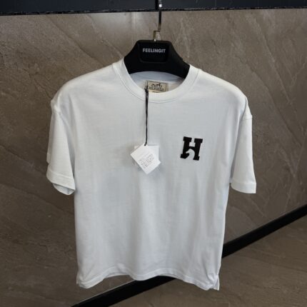 Hermès ‘H'Cheval" White T-Shirt With Leather Detial