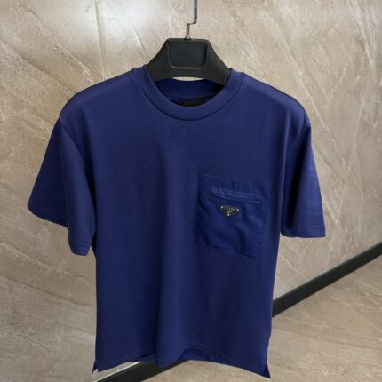 Prada Blue T-Shirt With Blue Pocket Logo