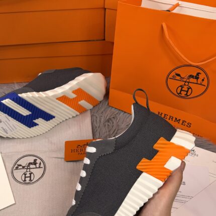 Hermès Bouncing Dark Grey & White Sneaker Blue & Orange H