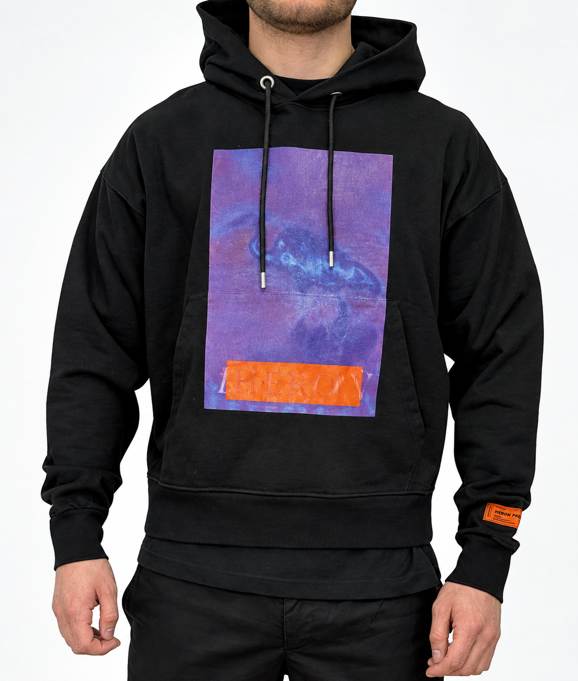 310adc62-f051-420d-9437-c592792c41d1 Heron Preston Black Hoodie Purple & Orange Print - Afbeelding 1
